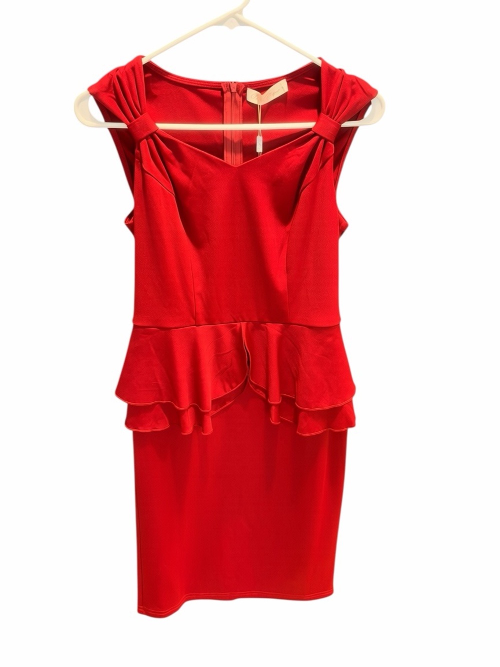 NWT Belle Poque Red Peplum Sheath Dress Ruffle Retro Pinup Small